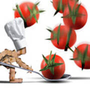Cute Chef Box Character Catching Tomatoes Poster