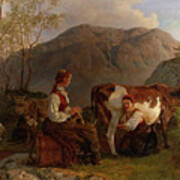 Dairymaids With Cows Poster