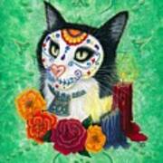 Day Of The Dead Cat Candles - Sugar Skull Cat Poster