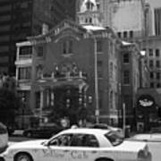 Denver Downtown With Yellow Cab Bw Poster