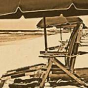 Destin Florida Beach Chairs And Green Umbrella Vertical Rustic Digital Art Poster