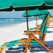 Destin Florida Beach Chairs And Green Umbrella Vertical Poster