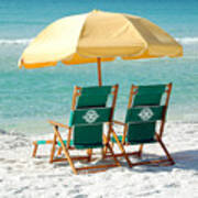 Destin Florida Beach Chairs And Yellow Umbrella Square Format Poster