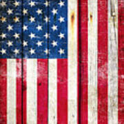 Distressed American Flag On Wood - Vertical Poster