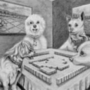 Dogs Playing Mahjong Poster