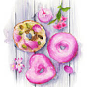 Donuts, Watercolor Illustration Poster