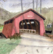 Drift Creek Covered Bridge Watercolor Poster