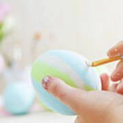 Easter Eggs Handicrafted With Pastel Stripes. Poster