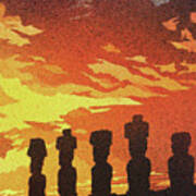 Easter Island Sunset Poster