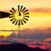 Eclipse Windmill In The Sunset Clouds Poster