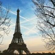 Eiffel Tower And Contrails Poster