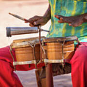 Street Musician Playing Drums, Cuba Poster