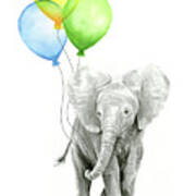 Elephant Watercolor Baby Animal Nursery Art Poster