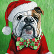 Holiday Cheer -english Bulldog Santa Dog Painting Poster