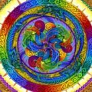 Psychedelic Dragons Rainbow Mandala Poster