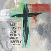 Expressionist Cross Love Mercy- Art By Linda Woods Poster
