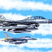 F-16 Fighting Falcons In Flight Poster