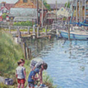 Family Fishing At Eling Tide Mill Hampshire Poster