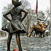 Fearless Girl And Wall Street Bull Statues 5 Poster