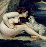 Female Nude With A Dog Poster