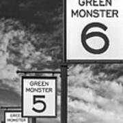 Fenway Park Green Monster Section Signs Bw Poster