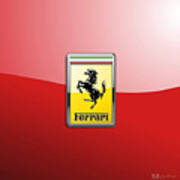 Ferrari 3d Badge-hood Ornament On Red Poster