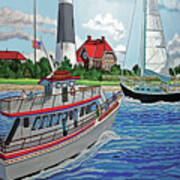 Fire Island Lighthouse And Boats In The Great South Bay Towel Version Poster
