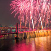 Fireworks And Waterfall Poster