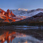 Fisher Towers Glowing Reflections Poster
