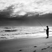 Fishing - Melbourne, Florida - Black And White Street Photography Poster