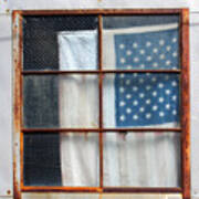 Flag In Old Window Poster