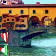 Flags At Ponte Vecchio Bridge Poster