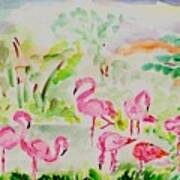 Flamingoes In Pond Poster