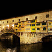 Florence - Ponte Vecchio At Night - East Side - Vintage Version Poster