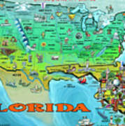 Florida Usa Cartoon Map Poster