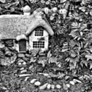 Flower Garden Cottage In Black And White Poster
