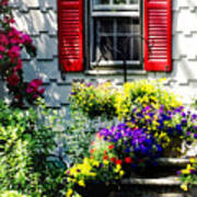 Flowers And Red Shutters Poster