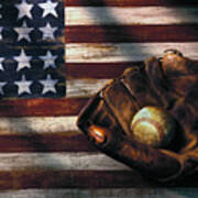 Folk Art American Flag And Baseball Mitt Poster