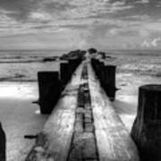 Folly Beach Pilings Charleston South Carolina In Black And White Poster