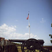 Fort Pulaski Cannon And Flag Poster