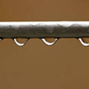 Four Water Droplets On Metal Pipe Poster