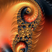 Fractal Spirals With Warm Colors Orange Coral Poster