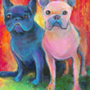 French Bulldog Dogs White And Black Painting Poster
