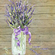 French Lavender Rustic Country Mason Jar Bouquet On Wooden Fence Poster