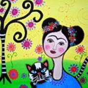 Frida With Her Cat Poster