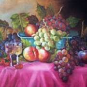 Fruit And Wine On Mauve Cloth Poster