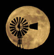 Full Moon Behind Windmill Poster