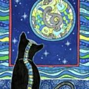 Pisces Cat Zodiac - Full Moon Poster