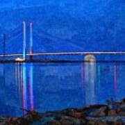 Full Moon Rising Under The Indian River Bridge Painterly Style Poster