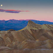 Full Moon Setting At Zabriskie Point Death Valley Poster